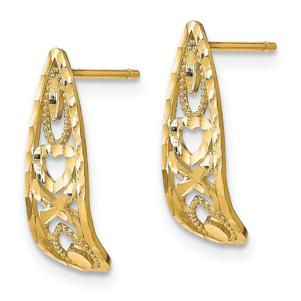 14k Yellow Gold Diamond-Cut Heart and X Mini Stud Earrings Gift for Women