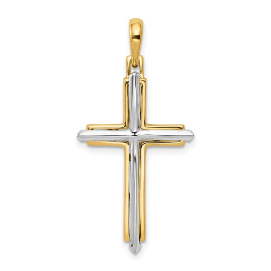14k Two-tone Gold Fancy Cross Pendant for Women