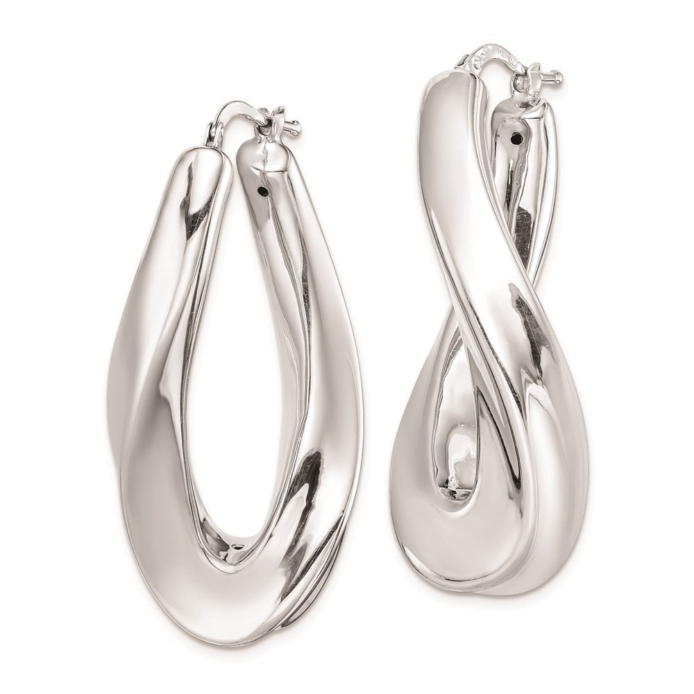 Sterling Silver RH-plated Polished Twisted Hollow Oval Hoop Earrings
