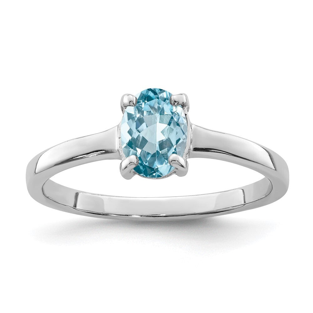 Sterling Silver Rhodium Light Swiss Blue Topaz Ring Size 7