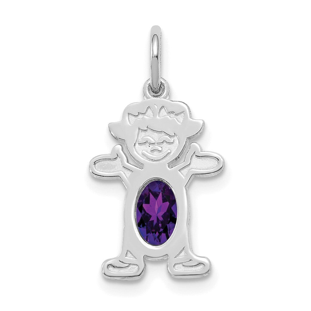 14k White Gold Girl 6x4 Oval Genuine Amethyst-February Pendant for Women