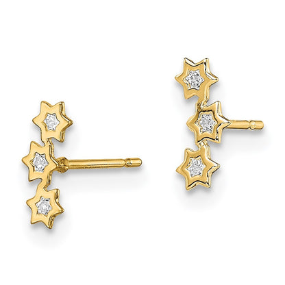14k Yellow Gold Stars Cubic Zirconia Stud Earrings