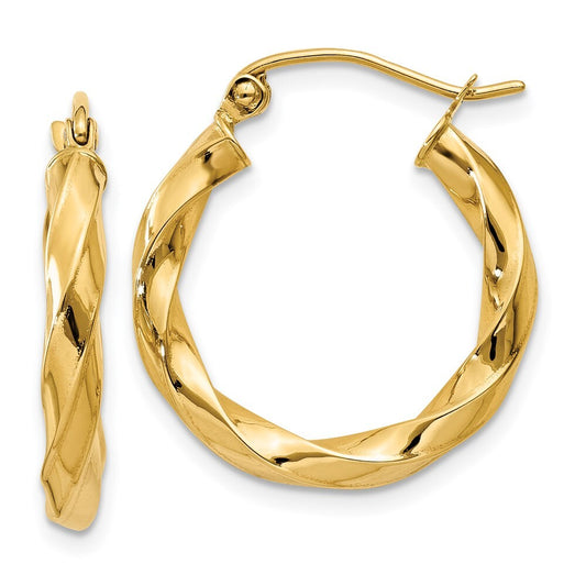 14k Yellow Gold Polished 3mm Twisted Hoop Earrings Gift for Women