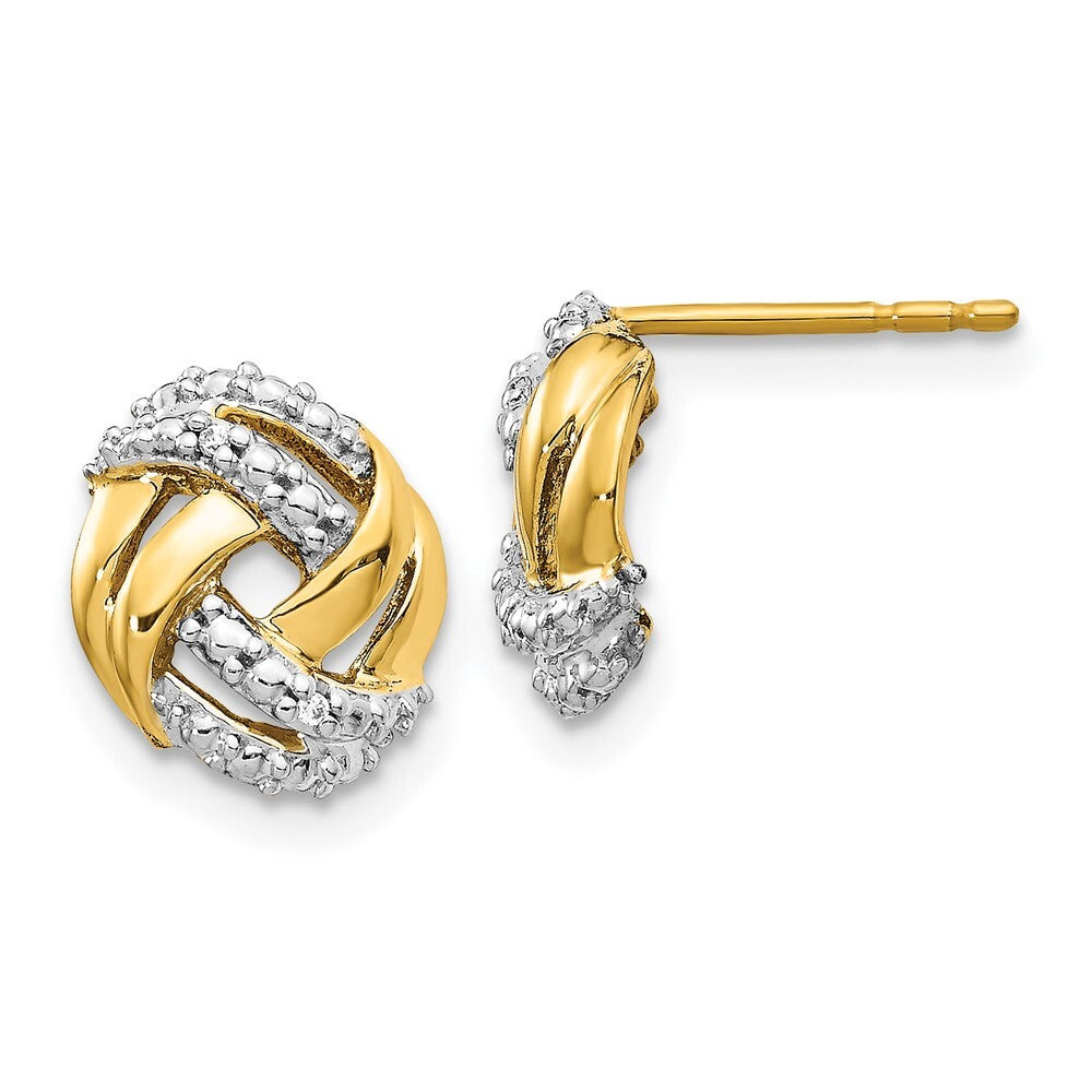 14k Yellow Gold Diamond Rhodium Accents Round Stud Earrings Gift for Women