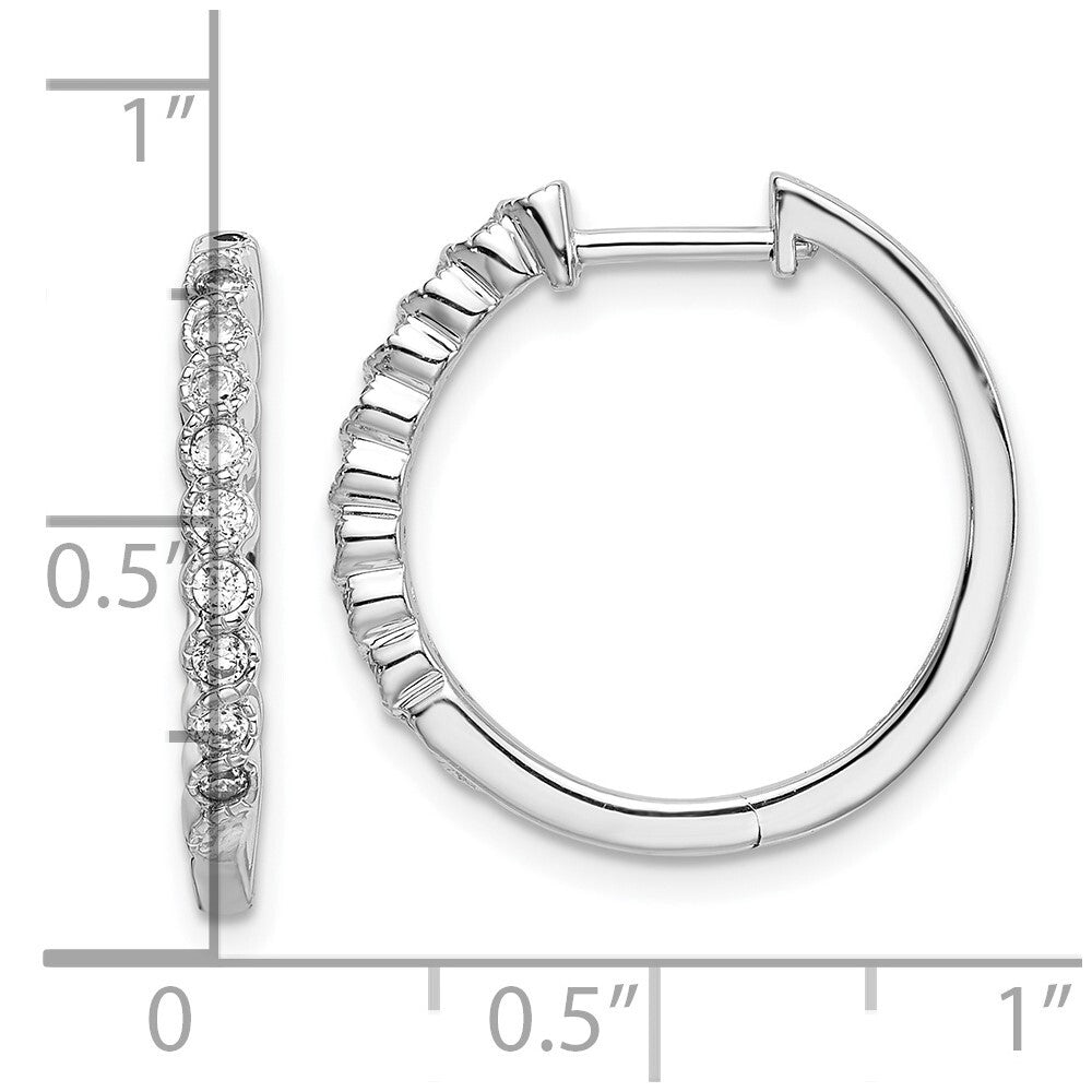 14k White Gold Polished Diamond Hinged Hoop Earrings