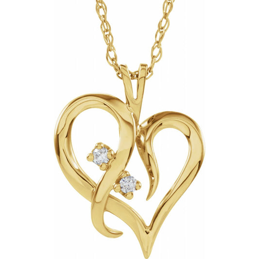 14k Yellow Gold .03 CTW Natural Diamond Heart Pendant Necklace 18"