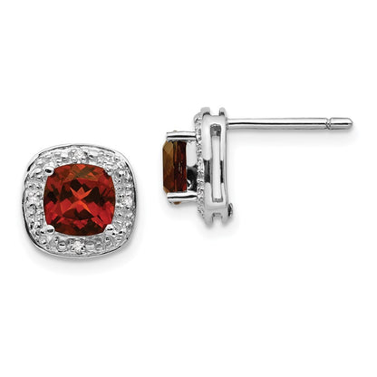 Sterling Silver Rhodium Plated Garnet and Diamond Earrings
