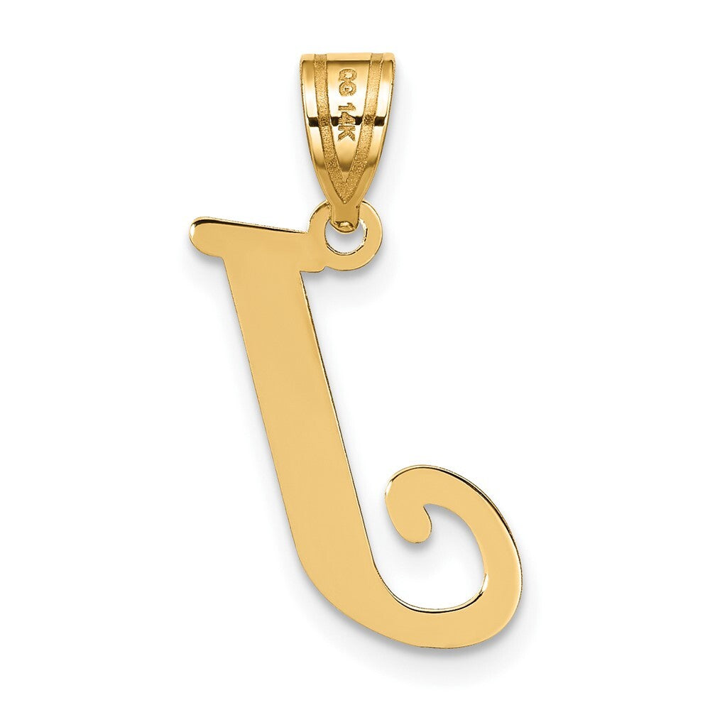 14k Yellow Gold Polished Letter J Initial Pendant for Women