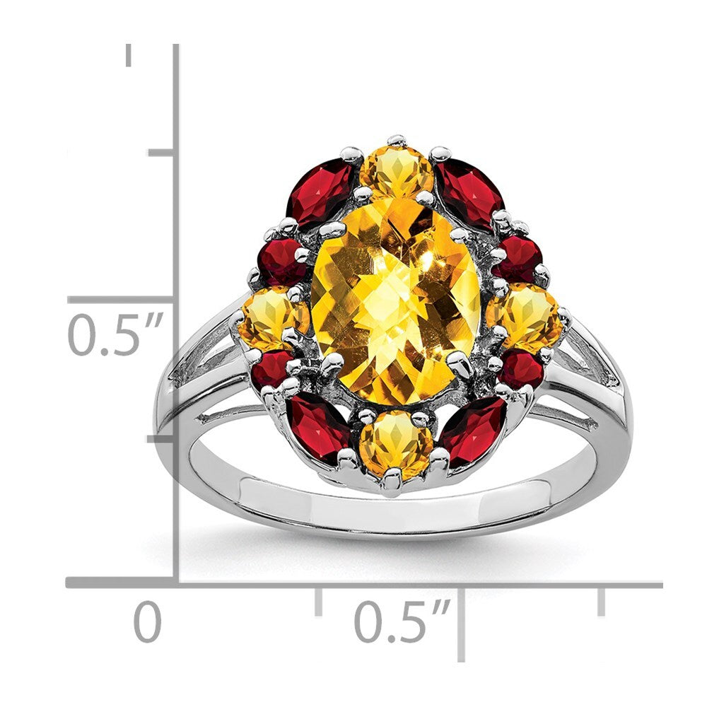 Sterling Silver Rhodium Citrine & Garnet Ring Size 8