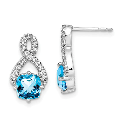 14k White Gold Blue Topaz and Diamond Drop & Dangle Earrings