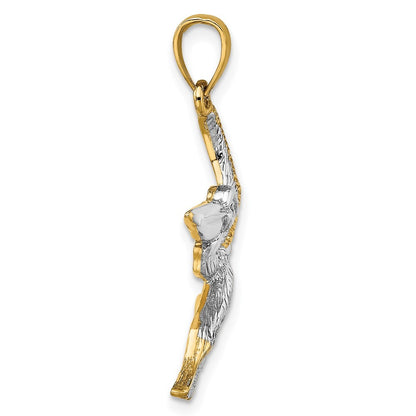 14k Yellow Gold with White Rhodium Flying Pelican Charm
