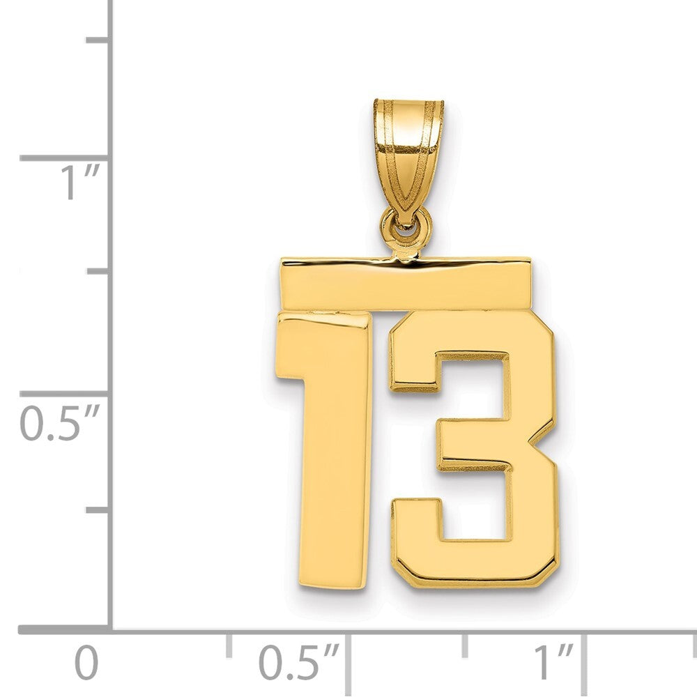 14k Yellow Gold Medium Polished Number 13 Charm Pendant for Women