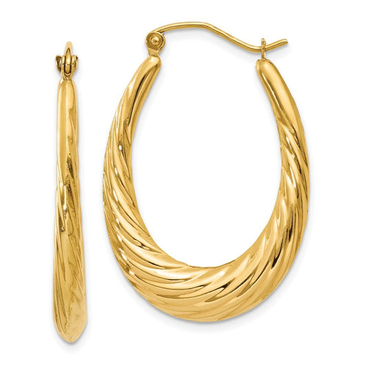 14k Yellow Gold Polished Twisted Oval Hollow Hoop Earrings