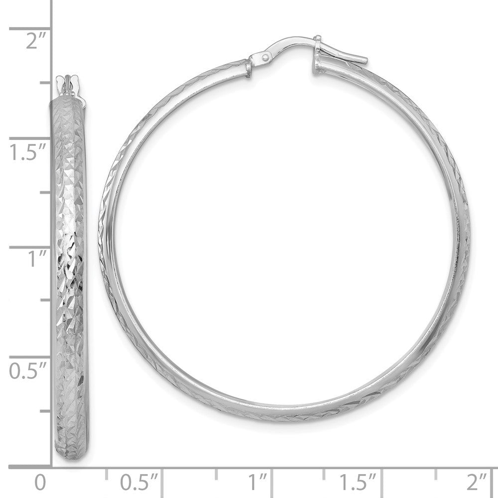 Sterling Silver Rhodium-plated  and Diamond-cut 4.00 x 45mm Tube Hoop Earrings
