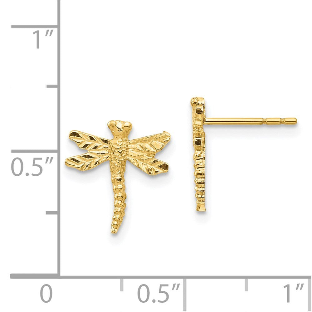 14k Yellow Gold Dragonfly Stud Earrings Gift for Women