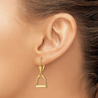 14k Yellow Gold 3-D Small Horse Stirrup Drop Dangle Earrings