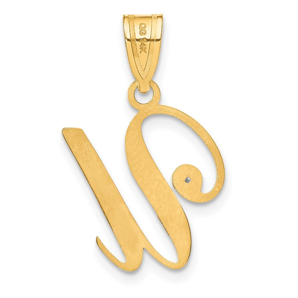 14k Yellow Gold Script Letter U Initial Pendant with Diamond for Women
