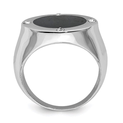 Sterling Silver Rhodium Plated Black Simulated Onyx & Cubic Zirconia Ring Size 9