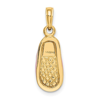 14k Yellow Gold 3-D  Pink Enamel Baby Shoe Charm Pendant for Women