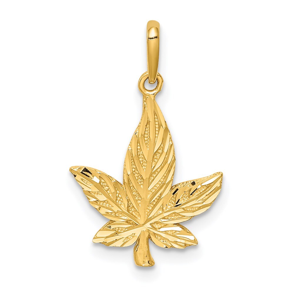14k Yellow Gold Diamond-Cut Leaf Pendant for Women
