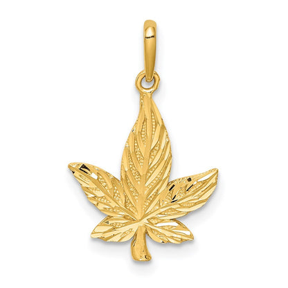 14k Yellow Gold Diamond-Cut Leaf Pendant for Women