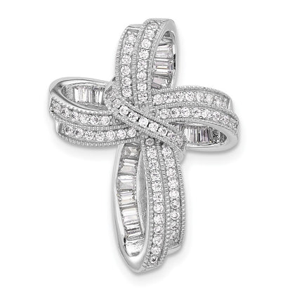 Sterling Silver Rhodium-plated Fancy Cubic Zirconia Cross Pendant Slide