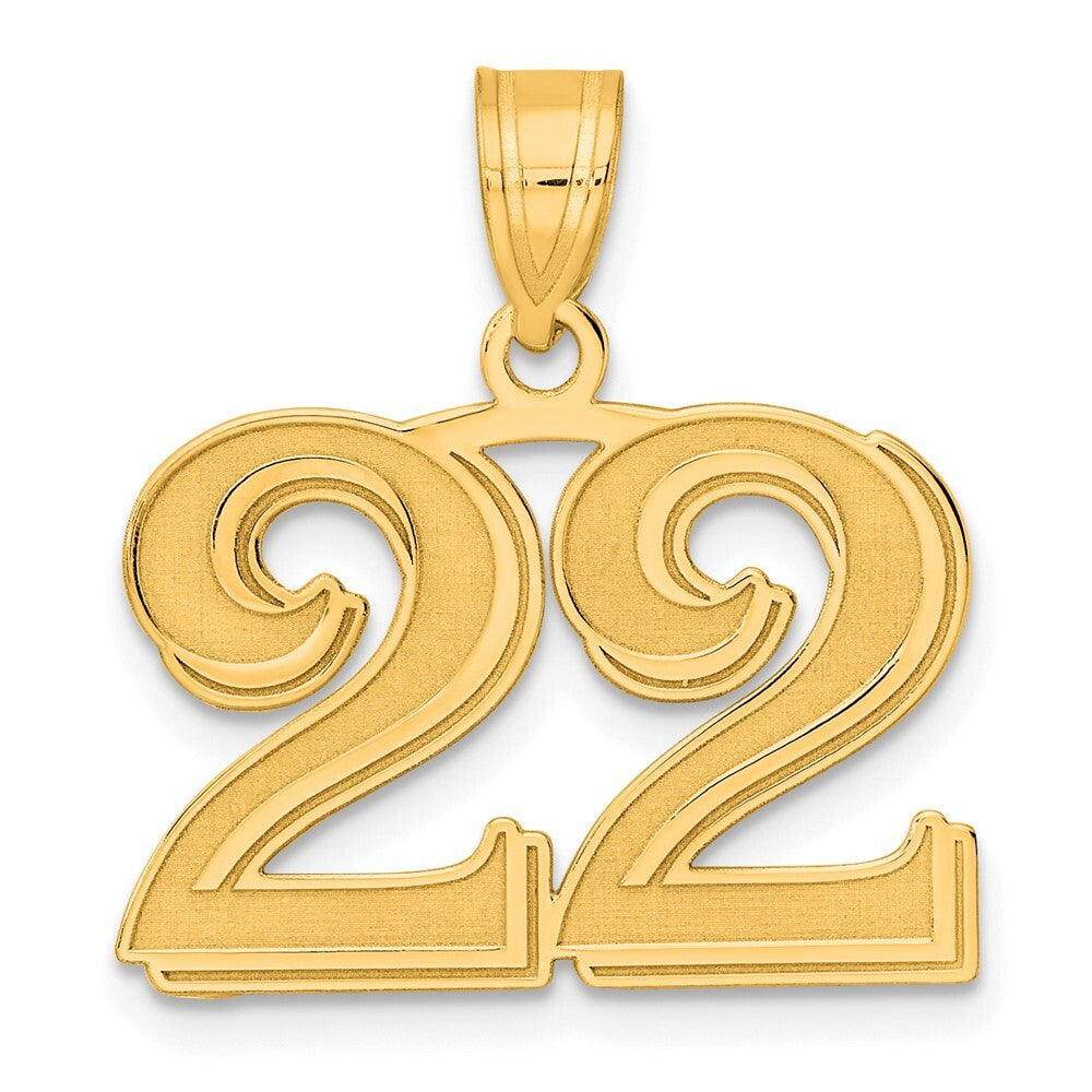 14k Yellow Gold Polished Etched Number 22 Pendant for Women