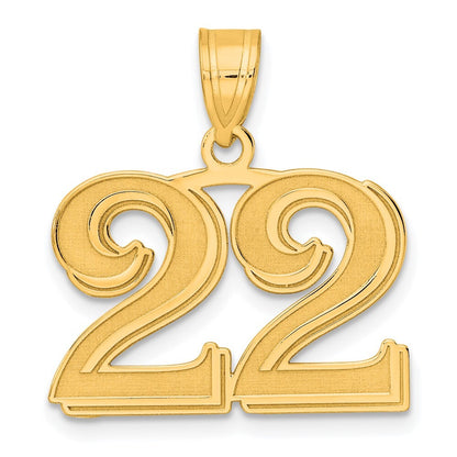 14k Yellow Gold Polished Etched Number 22 Pendant for Women