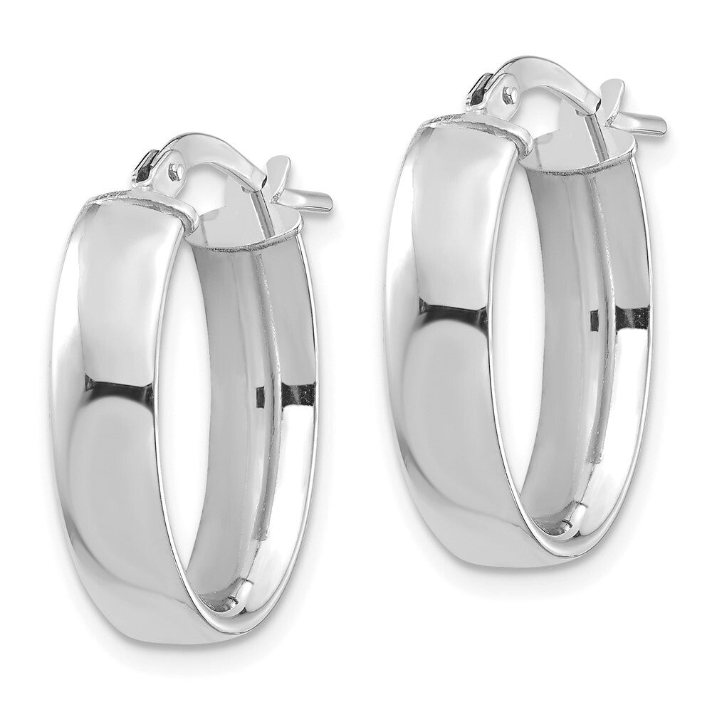 14k White Gold High Polished 5mm Oval Hoop Earrings Gift for Women