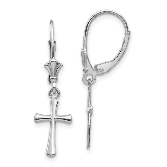 14k White Gold Polished Cross Drop Dangle Earrings