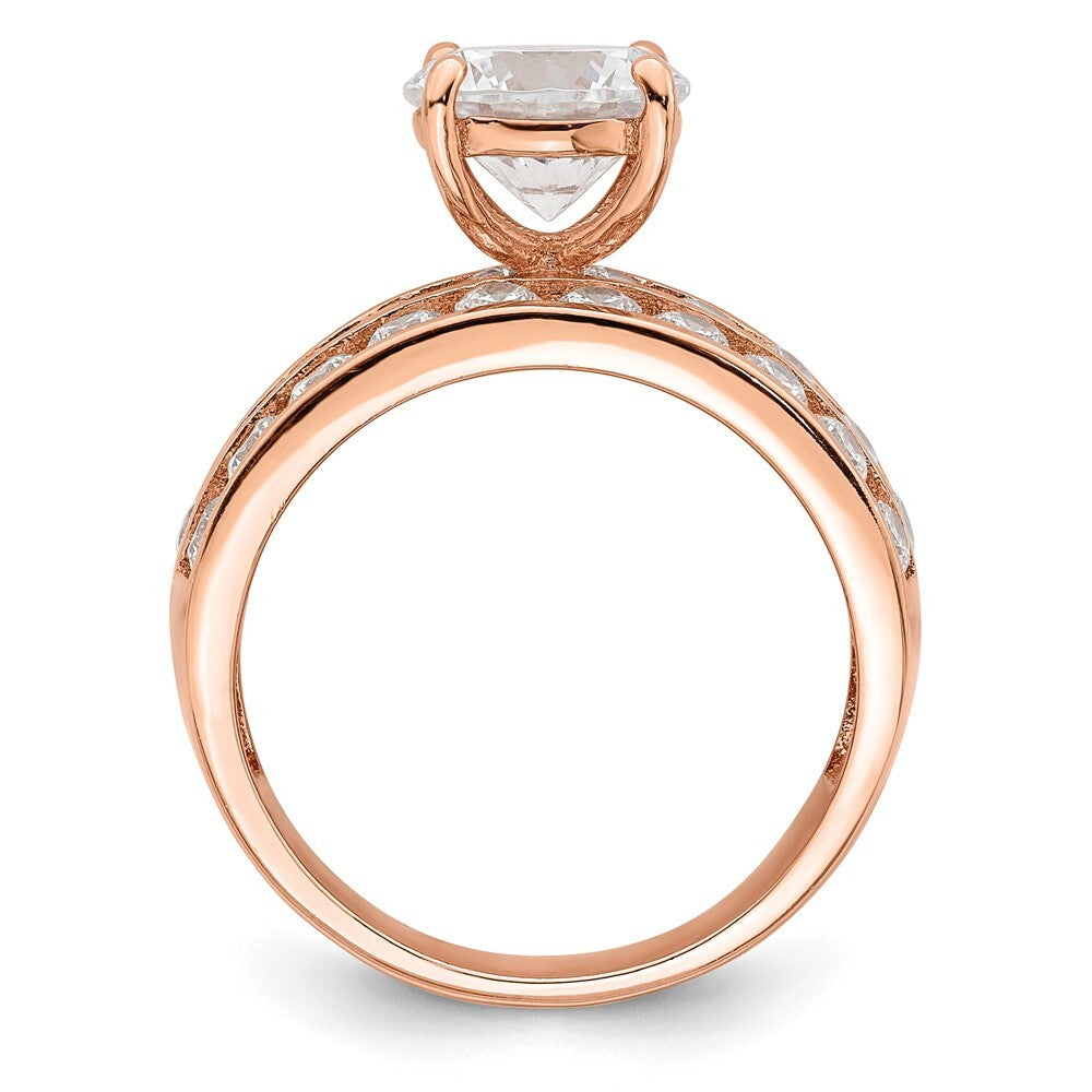 Sterling Silver Polished Rose-tone 3 Row CZ Ring Size 7