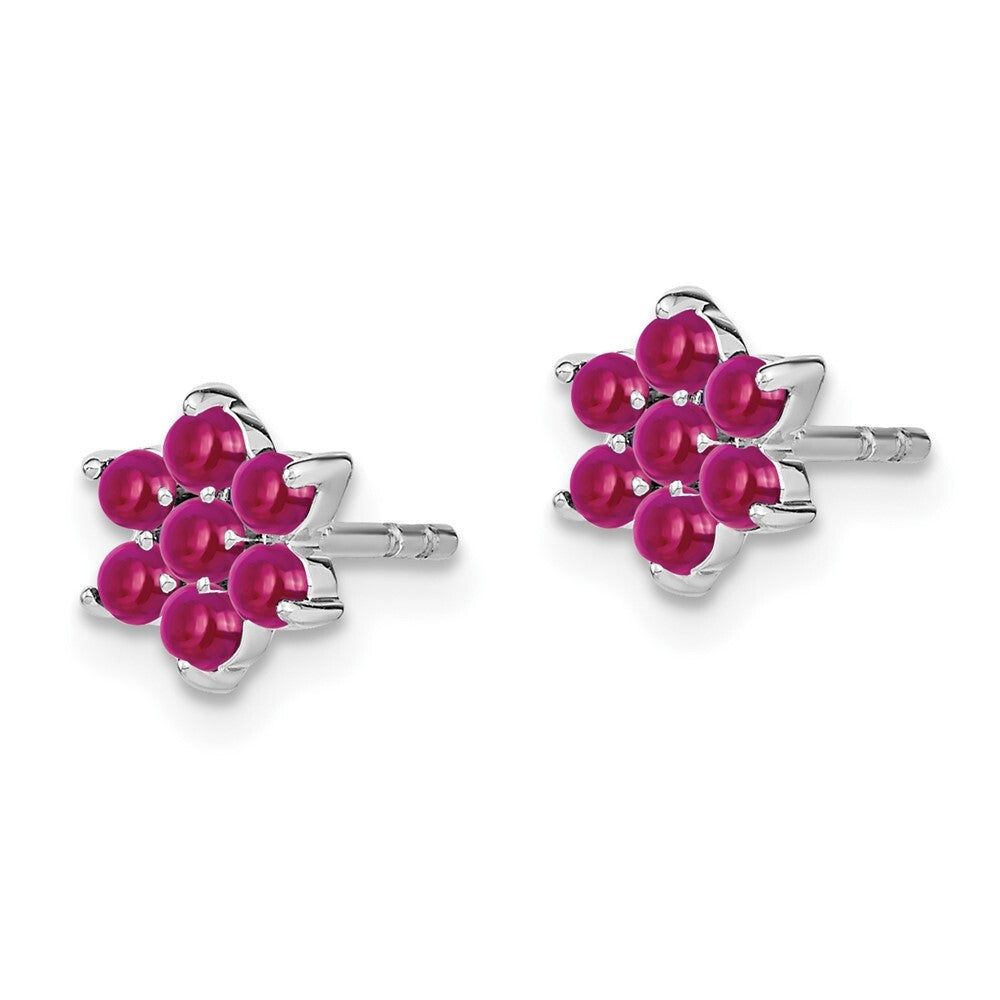 14k White Gold Ruby Floral Stud Earrings Gift for Women