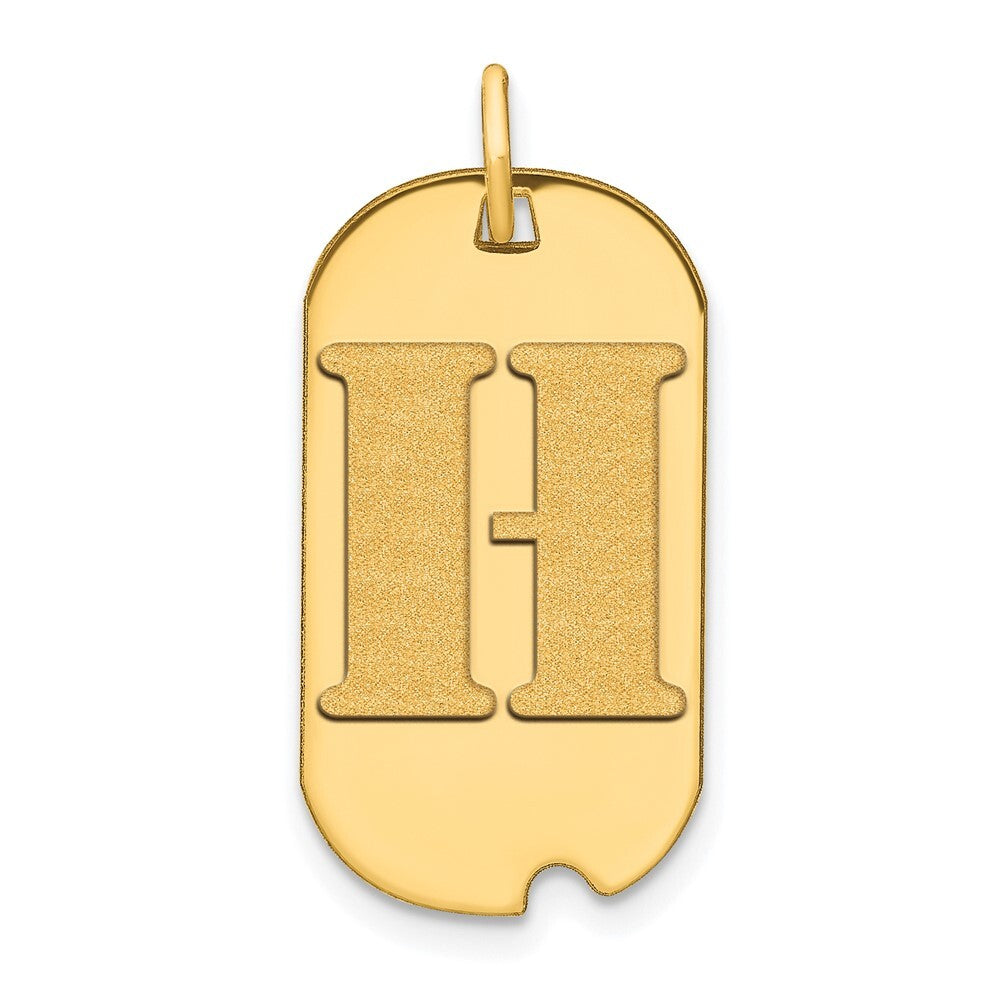 14k Yellow Gold Polished Letter H Initial Dog Tag Pendant for Women