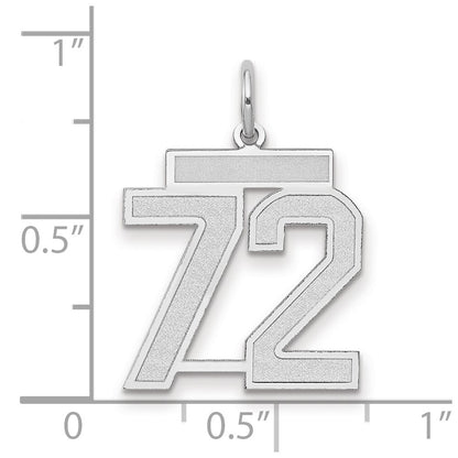 14k White Gold Medium Satin Number 72 Charm Pendant for Women
