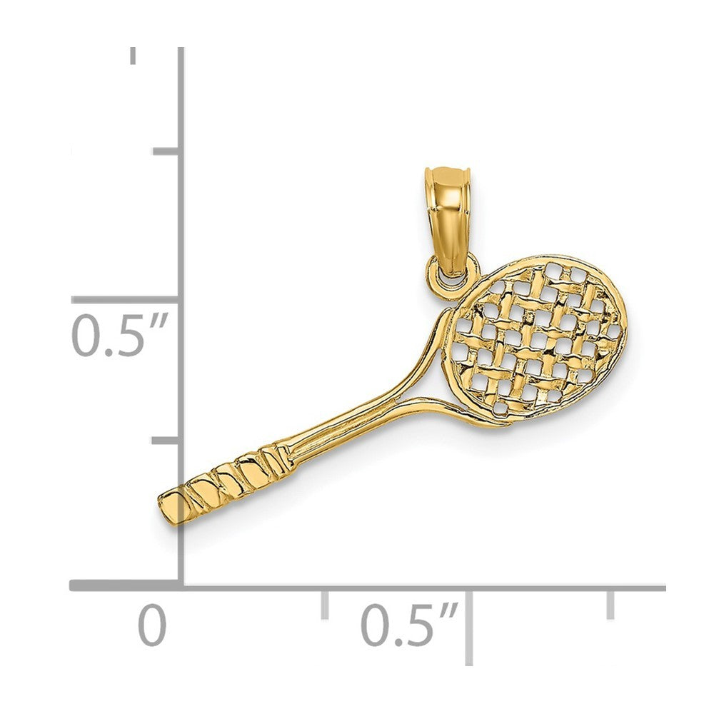 14k Yellow Gold Solid Polished 3-D Tennis Racquet Charm