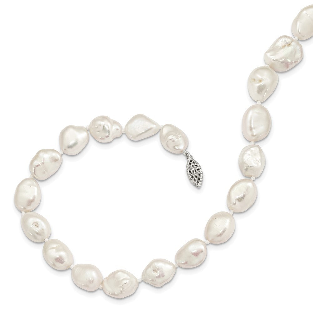 Sterling Silver Rhodium-plated 11x14mm White Keshi Cultured Pearl Necklace 18"