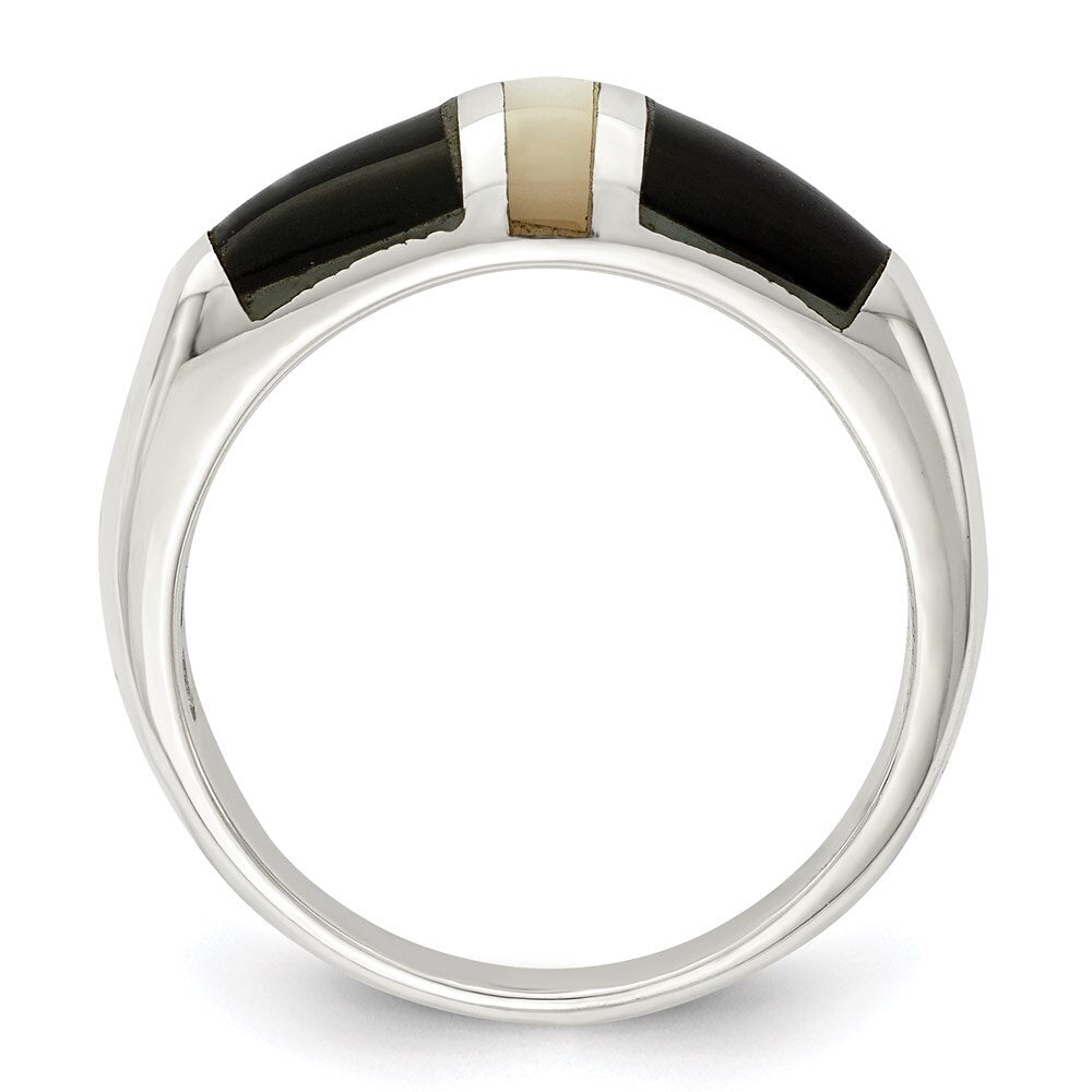 Sterling Silver Onyx & Mother of Pearl Ring Size 8