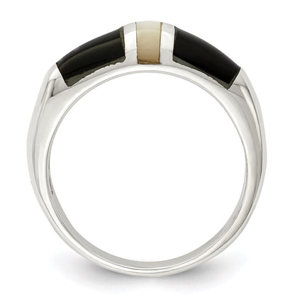 Sterling Silver Onyx & Mother of Pearl Ring Size 8