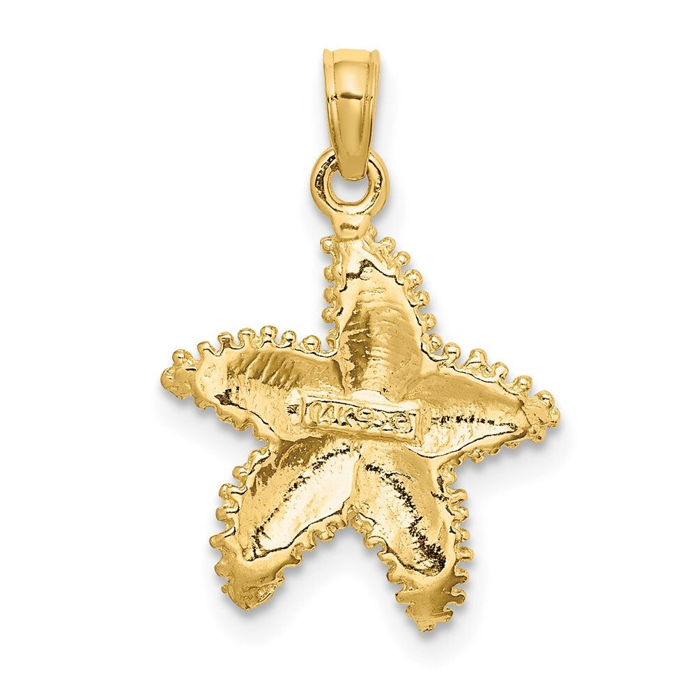 14k Yellow Gold Beaded Textured Starfish Charm Pendant for Women