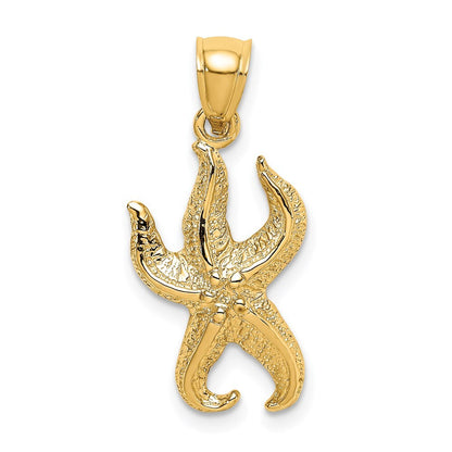 14k Yellow Gold Textured Starfish Charm Pendant for Women