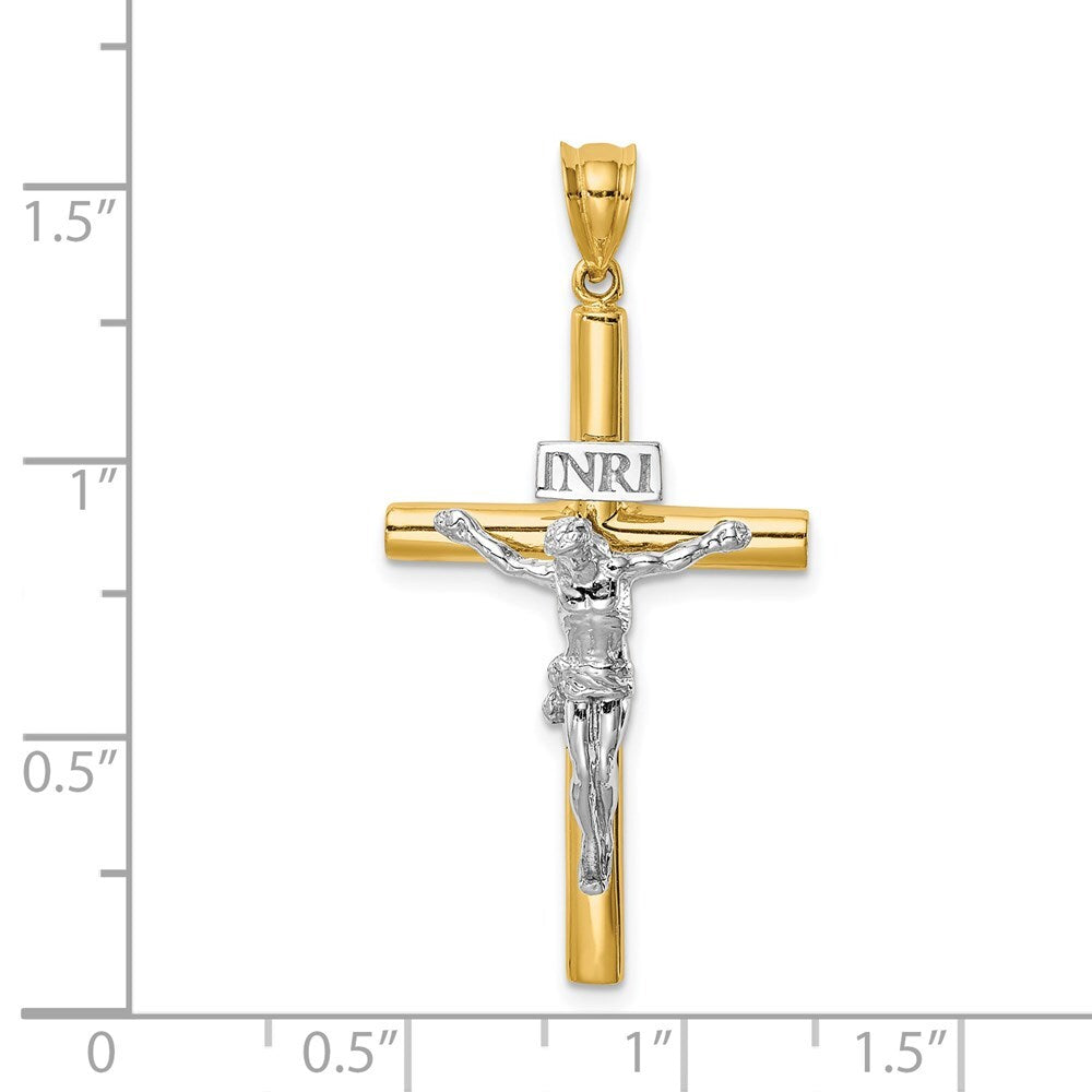 14k Two-tone Gold Polished INRI Crucifix Cross Pendant for Women