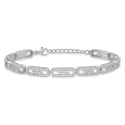 Sterling Silver Rhodium-plated CZ Fancy w/1in ext. Bracelet