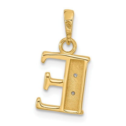 14k Yellow Gold with Rhodium Diamond Letter E Initial Pendant