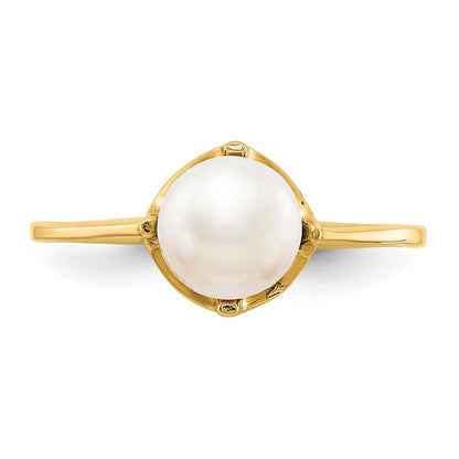 14k Yellow Gold 6.5mm FW Cultured Pearl Ring