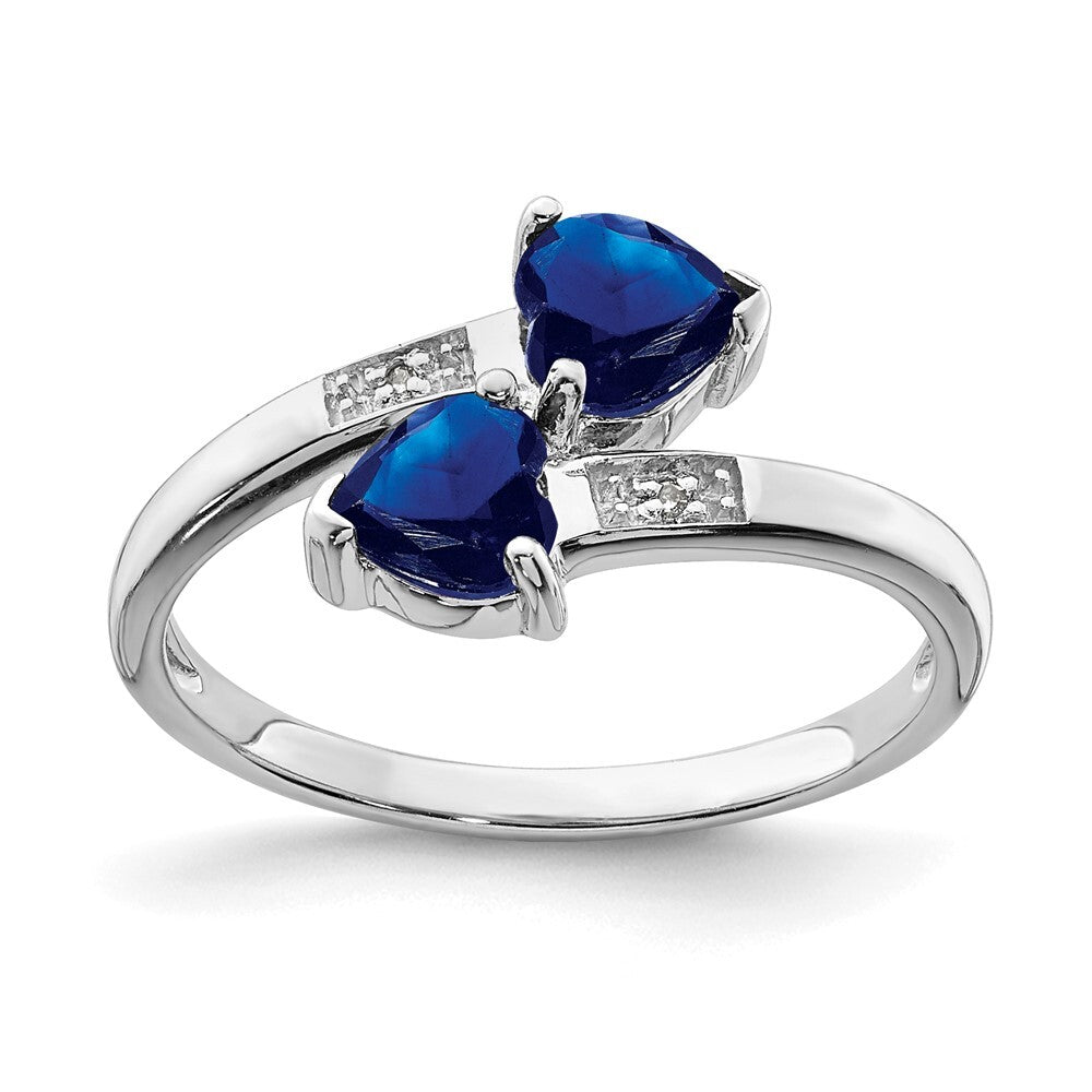 Sterling Silver Rhodium-plated Dark Sapphire & Diamond Heart Ring Size 7