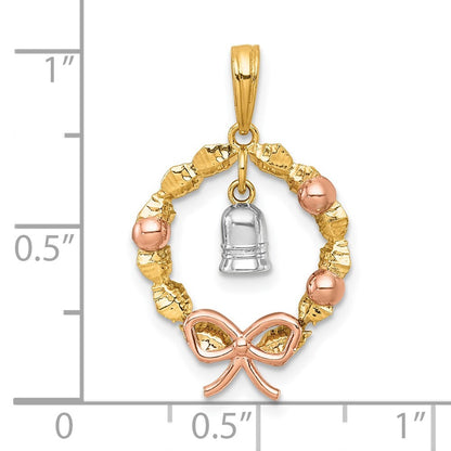 14k Two-tone Gold  with Rose-plating Polished Wreath With Bell Charm Pendant
