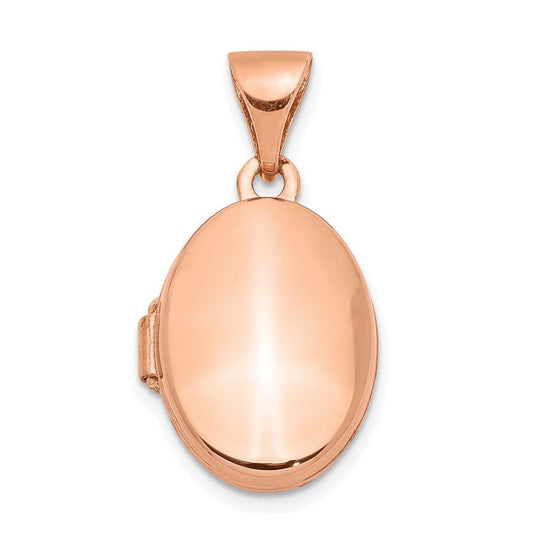 14k Rose Gold Polished 13mm Plain Oval Locket Pendant for Women