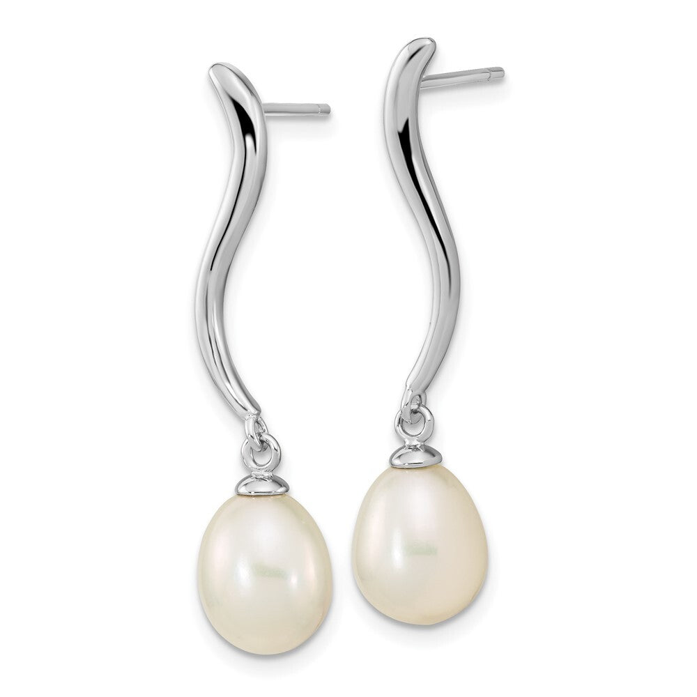 Sterling Silver 7-9mm White Teardrop Cultured Pearl Post Dangle Earrings