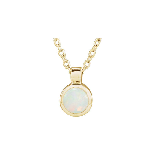 14k Yellow Gold Natural White Opal Bezel-Set Pendant Necklace 18"