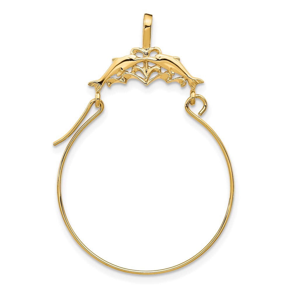 14k Yellow Gold Double Dolphins Charm Holder Pendant